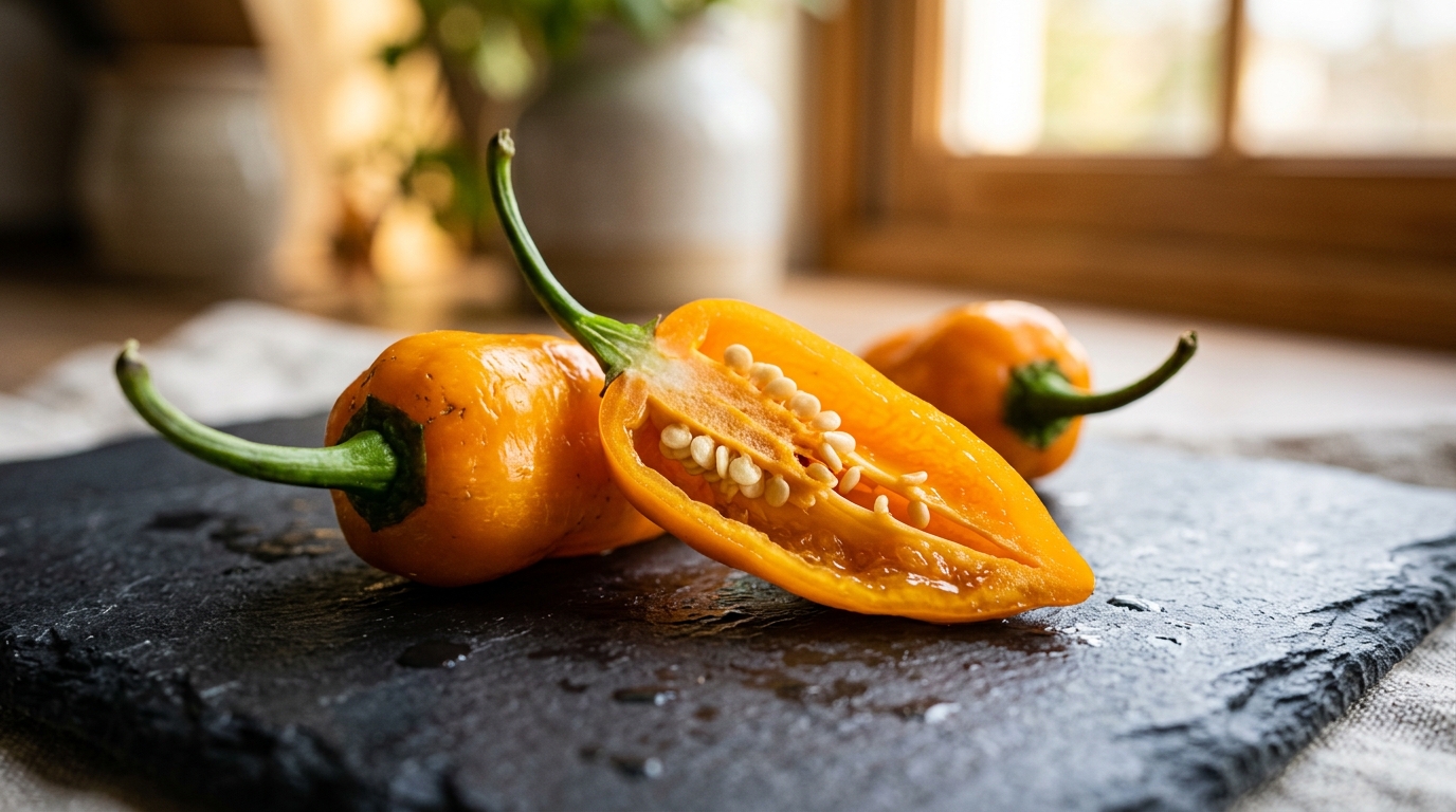 Fresh golden-orange datil peppers from St. Augustine, Florida
