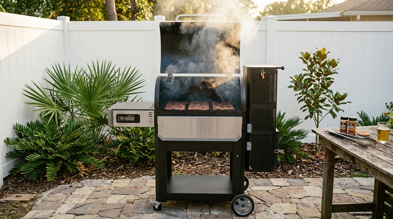 Charcoal smoker running low and slow at 165 degrees for beef jerky